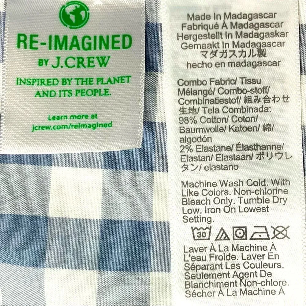 J Crew Flex Washed Slim Fit Check Button Down Shirt in Grey/White Men’s XXL